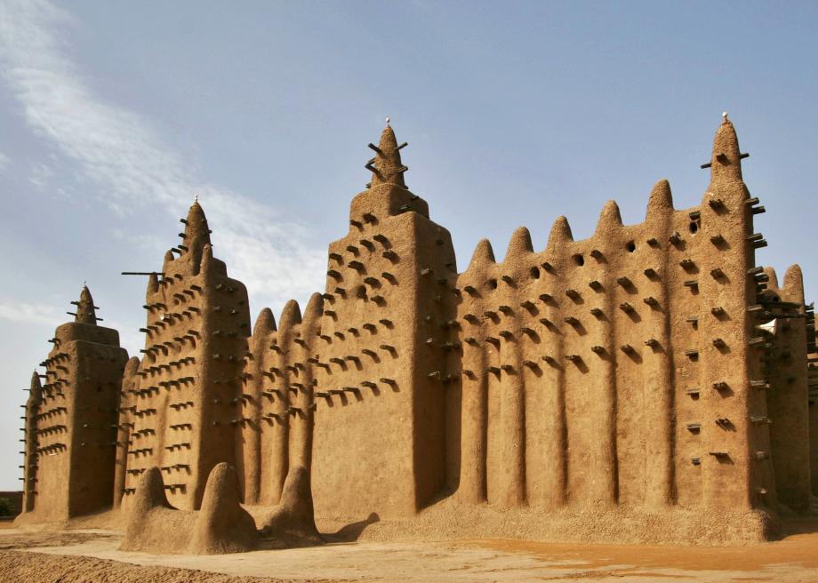The Great Mosque in Djenne, Mali is made of mud