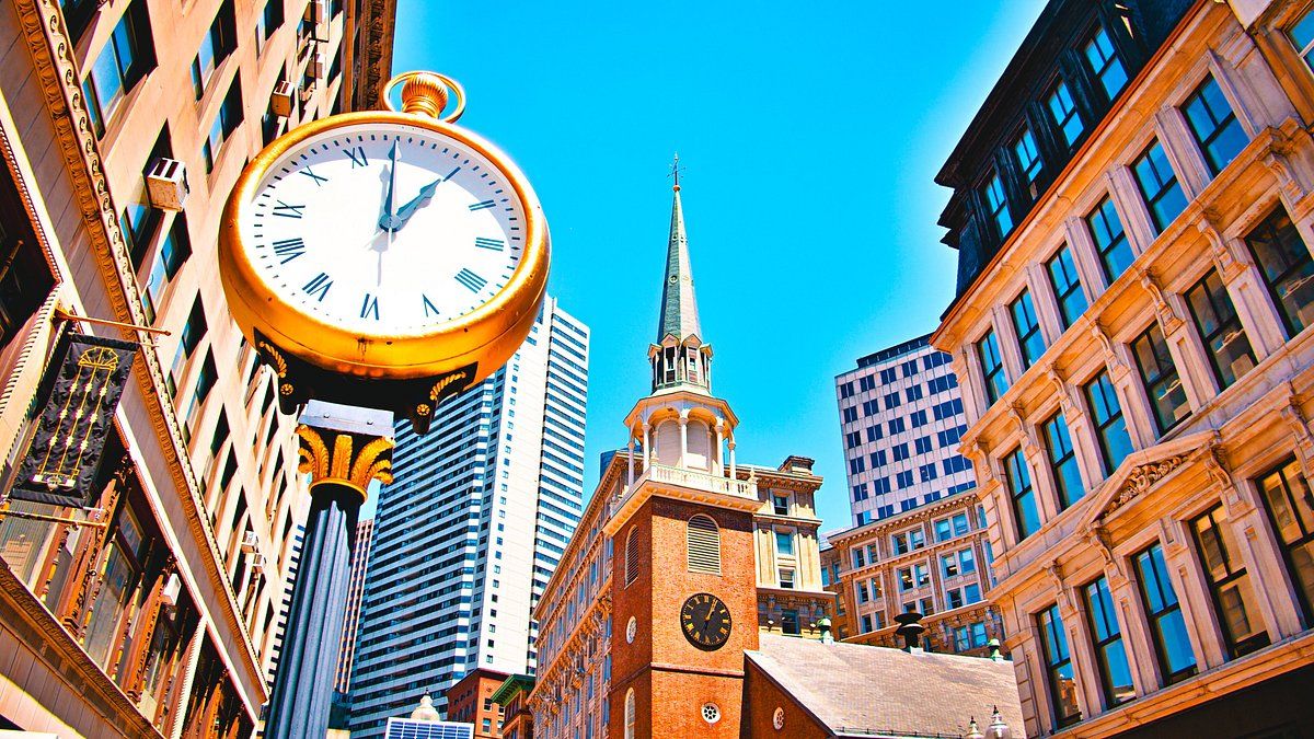 Historic buildings and a clock in Boston